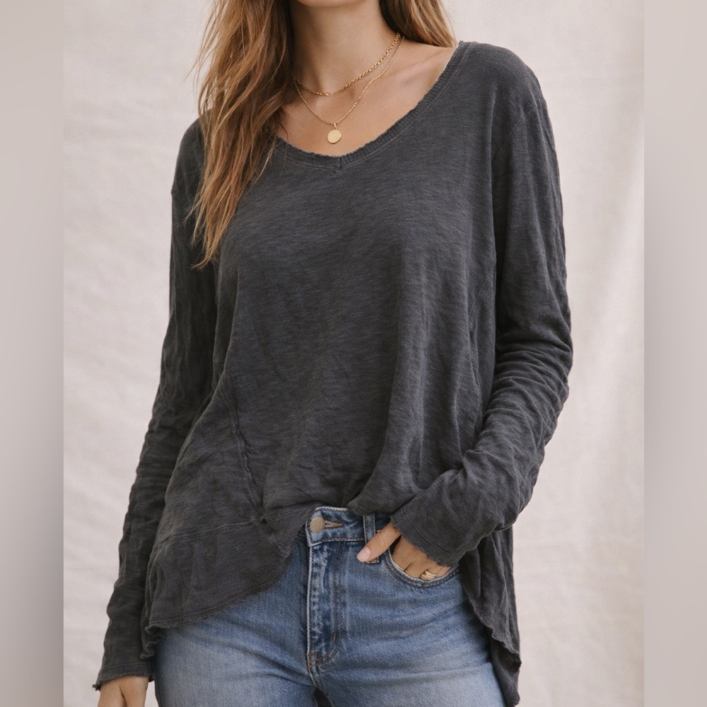 Free People Dark Gray Long Sleeve Top